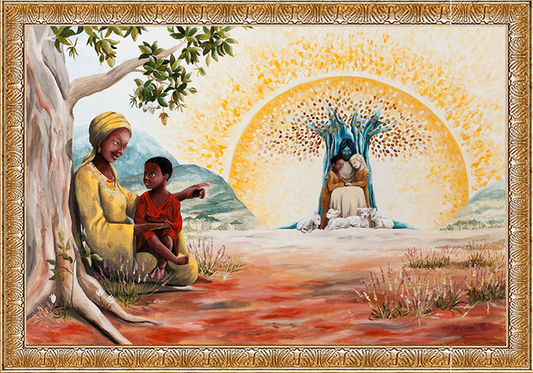 Jana Dallosova acryl painting on canvas, W. Blake: Little Black Boy